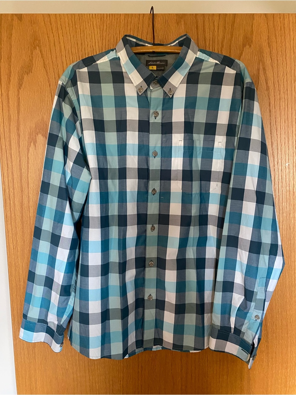 Eddie Bauer Teal and Navy Plaid Button-Down Shirt